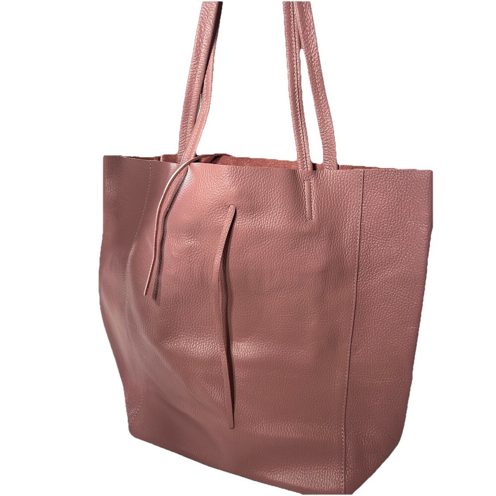 Italian Leather Tote Large Genuine Leather Dusty Rose Pink Made In Italy New